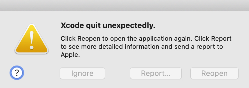 Xcode quit unexpectedly