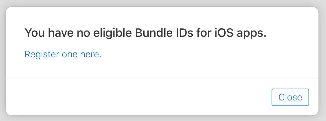 You have no eligible Bundle IDs for iOS apps