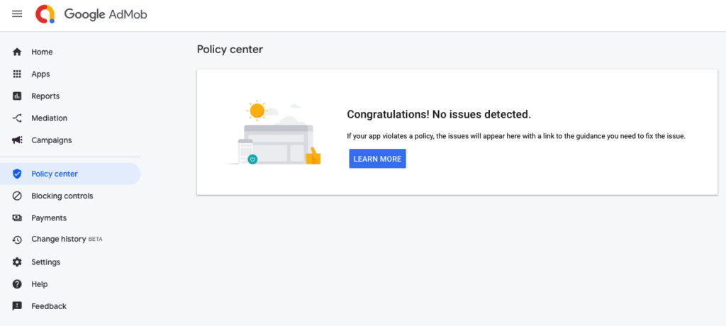 Google AdMob Policy Center
