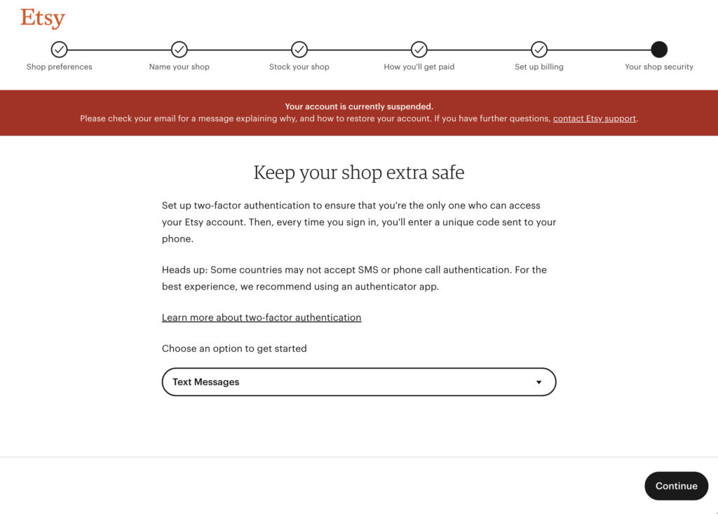 Etsy Your account is currently suspended.