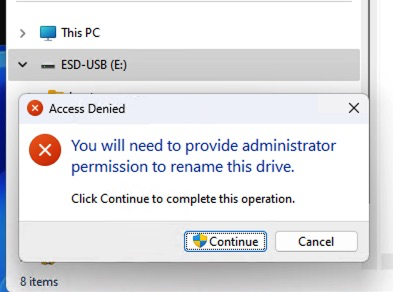 You will need to provide administrator permission to rename this drive