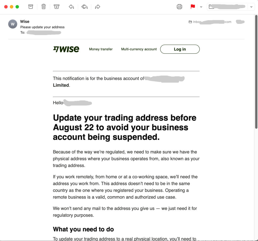 Wise is fucking UK Business accounts by forcing us to give our home address.