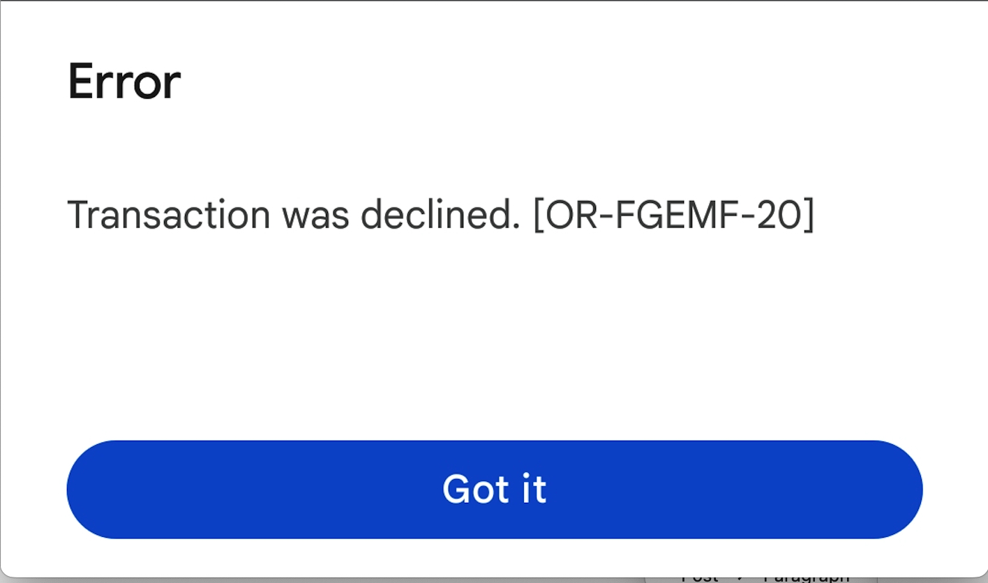 Transaction was declined. [OR-FGEMF-20]